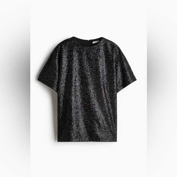 H&M Tops - BNWT H&M Black/glittery Sequined short sleeve Top size M